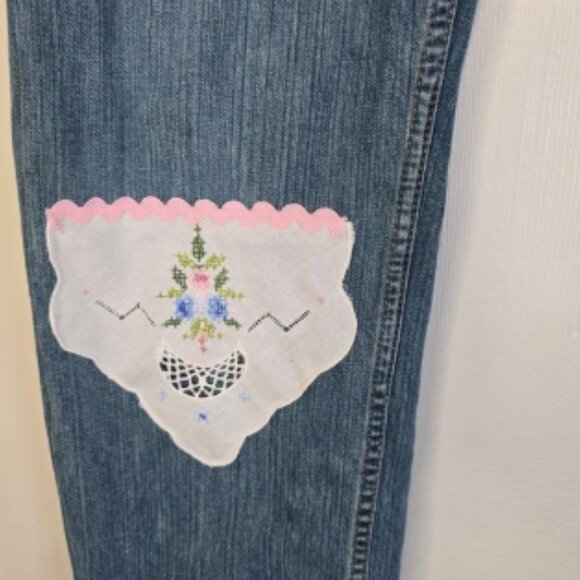 Levi's 559 upcycled Jeans vintage linens, embroidered lady Women's 36 x 34 - Picture 3 of 6
